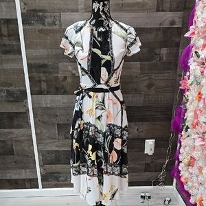 Floral Black and White Dress